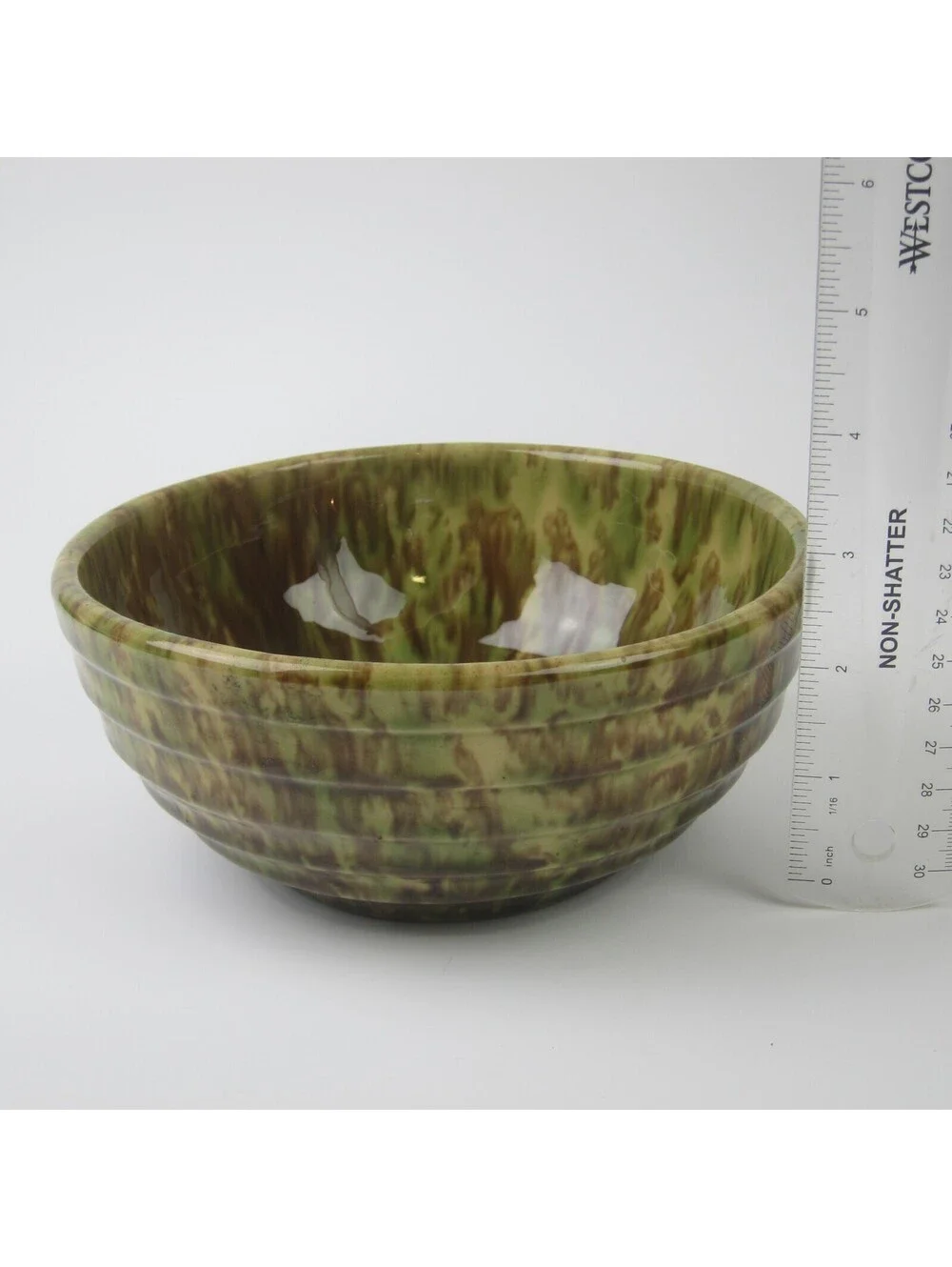 Antique Morton Pottery Woodland Splatterware Ribbed Nesting Bowl 7